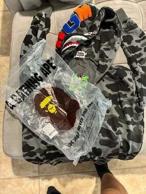 A Bathing Ape Grey Screen Camo Shark Full Zip Hoodie Size Medium